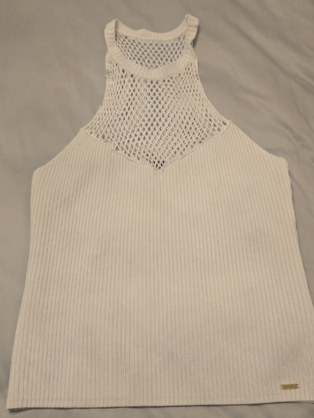 Marciano Sleeveless Rib Knit Top with Mesh Yoke - Cream